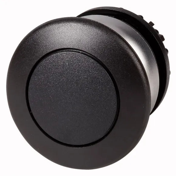 M22-DP-S Botón Hongo Bisel plata 22mm Momentáneo Placa/Negro Cabezal/Negro