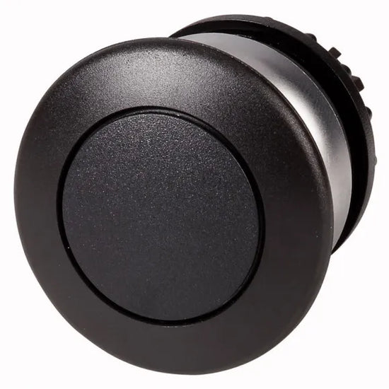 M22-DP-S Botón Hongo Bisel plata 22mm Momentáneo Placa/Negro Cabezal/Negro