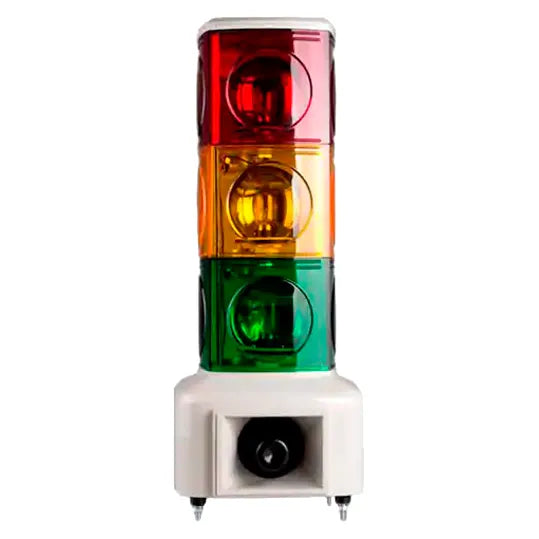 Torreta cuadrada 140mm Luz giratoria+buzzer 100dB 110VCA 3 Stack Color RYG