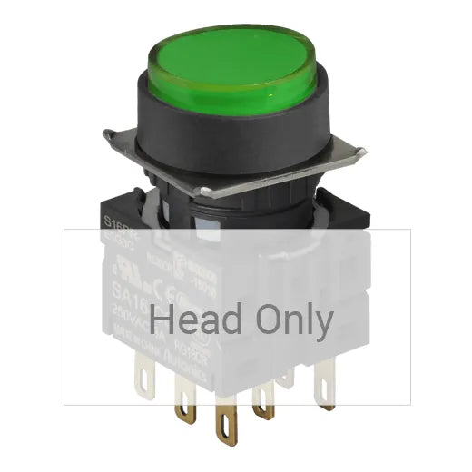 S16PR-E2G Botón pulsador redondo saliente 16mm mantenido verde