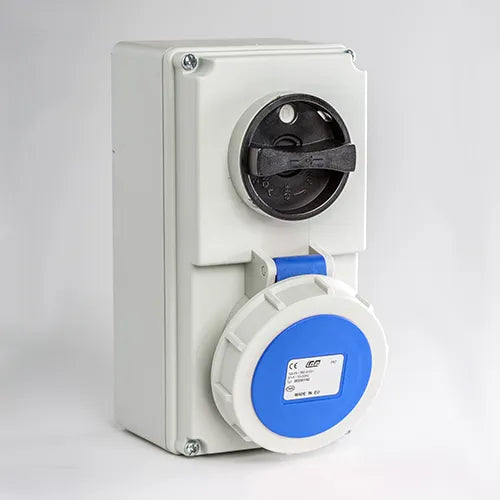 Base mural enclavamiento 16A 2P+T 230VCA 6h Azul IP66-IP67