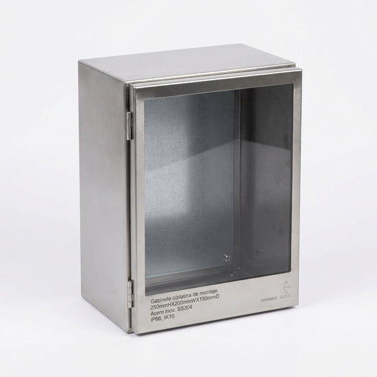 Gabinete c/platina de montaje 250mmHX200mmWX150mmD Acero inox. SS304 IP66, IK10