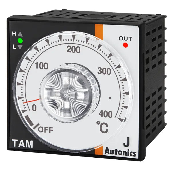 TAM-B4RJ4C Control Temp análogo 72WX72H 0-400°C tipo-J 100-240VCA Relay