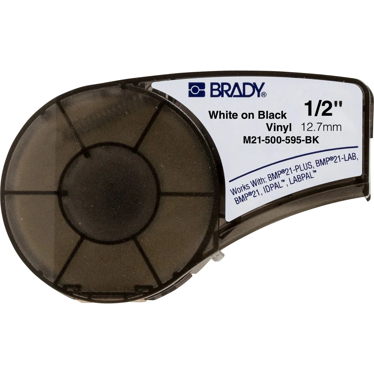 Etiqueta continua de vinilo 1/2″ 0.5W in x 21L ft Blanco en Negro