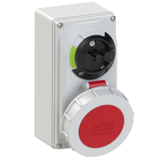 3836 Base mural/enc. 3P+N+T 6H 32A 400V IP67 Rojo