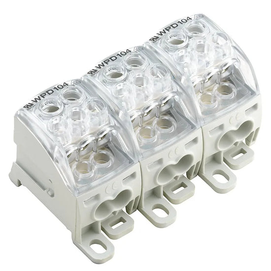 WPD 304 Bloque de distribución 3 polos 3x25mm² 6×16+9x10mm² 164A 1000VCA Gris