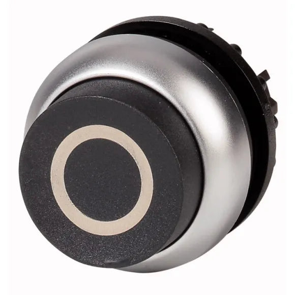 M22-DH-S-X0 RMQ-Titan Botón pulsador Saliente B/plata 22mm Momentáneo -0- Negro