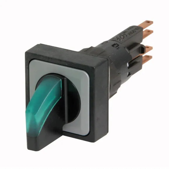 Q25LWK3R-GN Selector 25X25mm iluminado S/foco Maneta 3pos 16mm Mantenido Verde