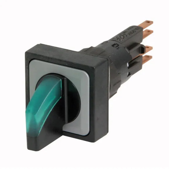 Q25LWK3R-GN Selector 25X25mm iluminado S/foco Maneta 3pos 16mm Mantenido Verde
