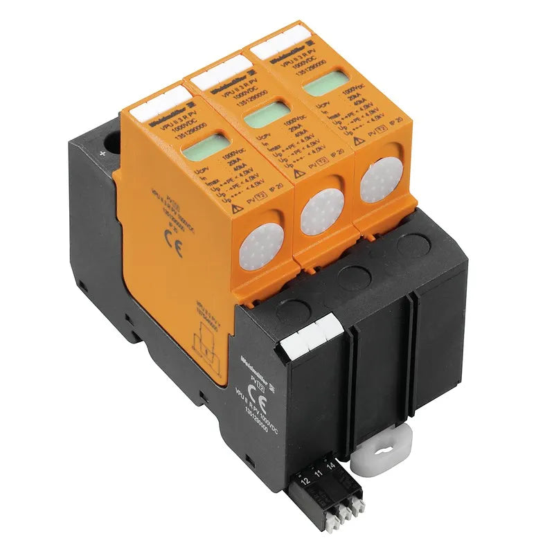 VPU II 3 R PV 1000V DC Protector de sobretensión 3 polos +, -, PE 1000V 40kA 1CO