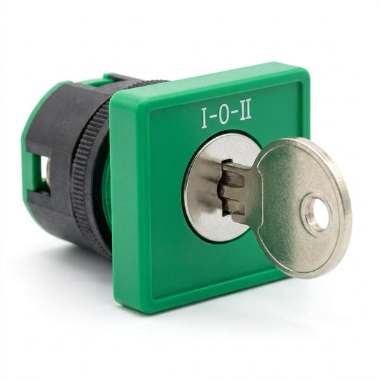 Q18S3R-GN Selector cuadrado 18X18mm con Llave 3pos 16mm Mantenido -I-0-II- Verde