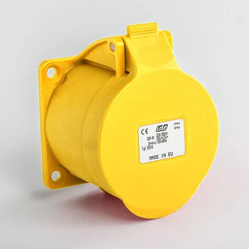 Base empotrar recta 32A 3P+N+T 120VCA 4h Amarillo IP44