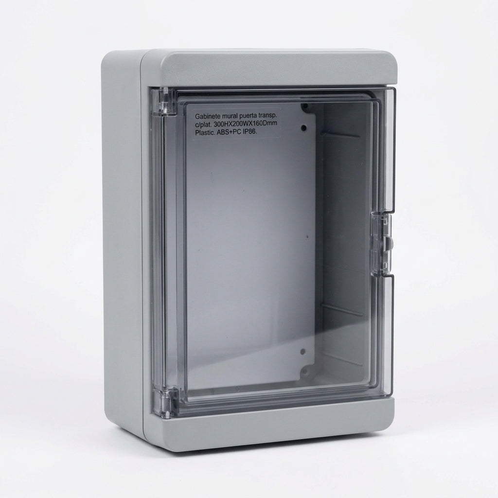 Gabinete mural puerta transp. c/plat. 300HX200WX160Dmm Plastic. ABS+PC IP66