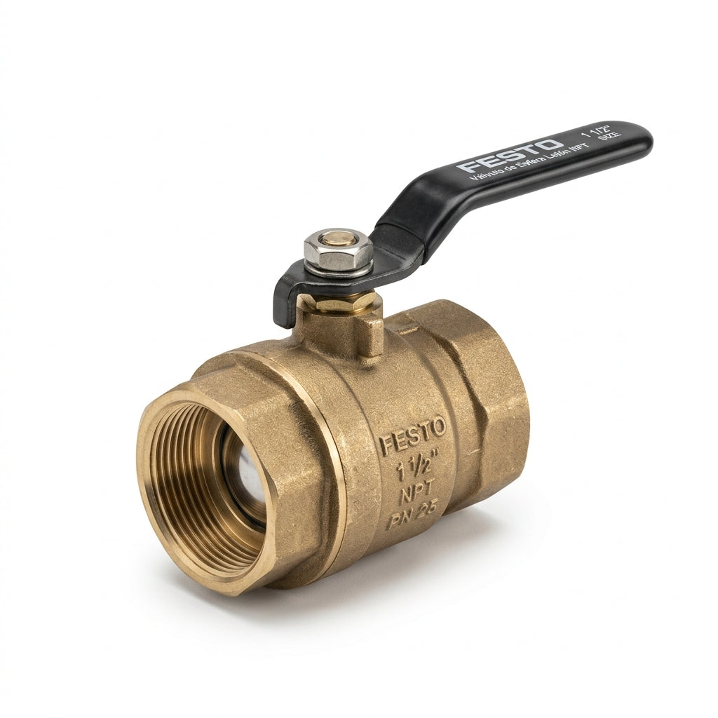 FESTO Válvula de Esfera Latón NPT , 1 1/2" Tamaño de la Tubería