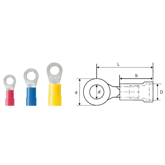 LIR 6M6 V Terminal ojillo aislada M6 1/4″ 4-6mm² 12-10AWG Amarillo 100PZ