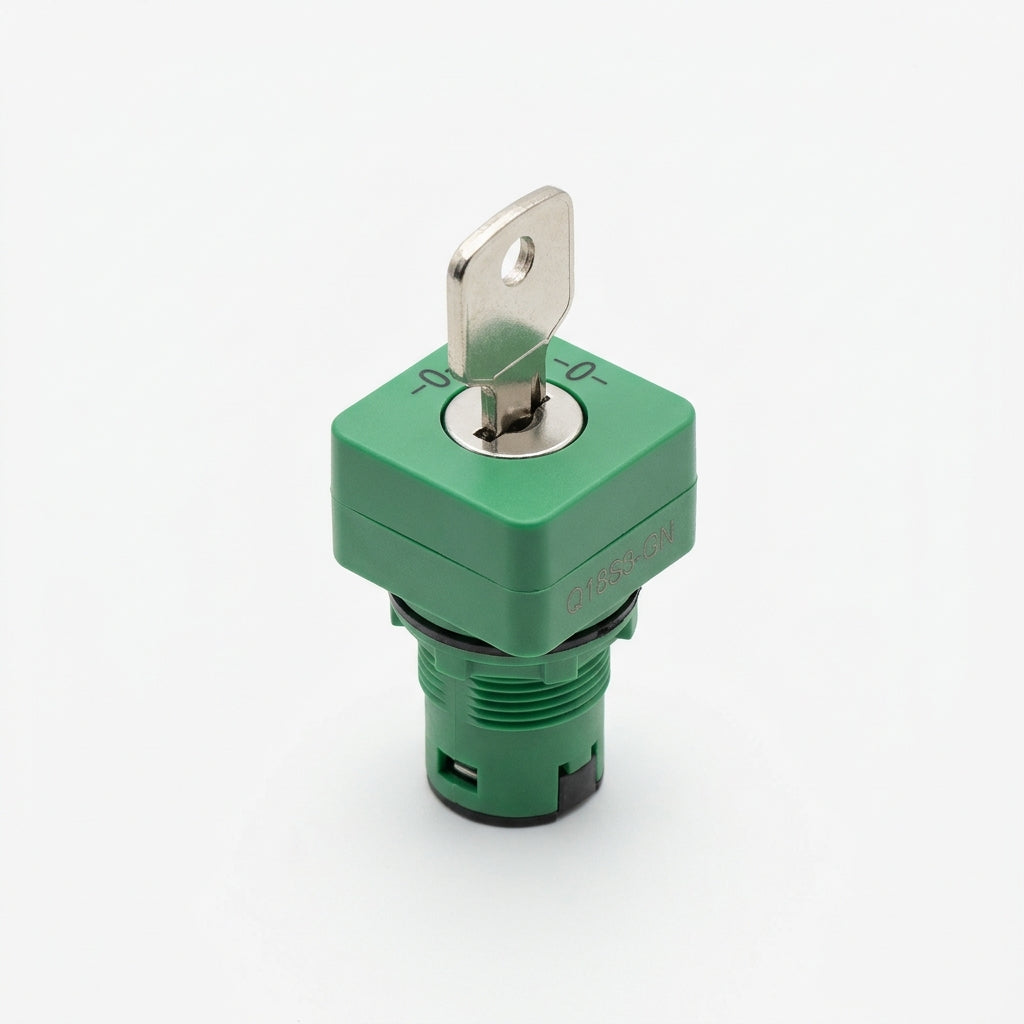Q18S3-GN Selector cuadrado 18X18mm con Llave 3pos 16mm Momentáneo -0- Verde