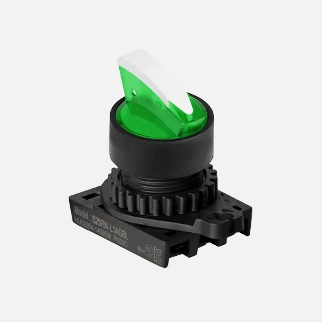 S2SRN-L1G Selector de palanca corta iluminado 2 posiciones 22mm momentáneo verde