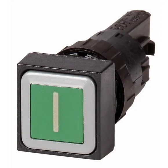 Q18D-11 RMQ16 Botón cuadrado 18x18mm Plano B/negro 16mm Momentáneo -I- Verde