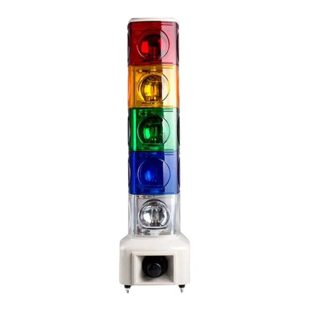 Torreta cuadrada 140mm Luz giratoria+buzzer 100dB 110VCA 5 Stack Color RYGBC
