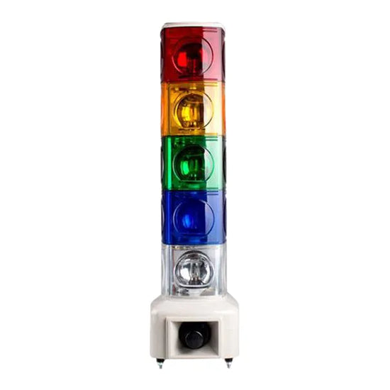 Torreta cuadrada 140mm Luz giratoria+buzzer 100dB 110VCA 5 Stack Color RYGBC
