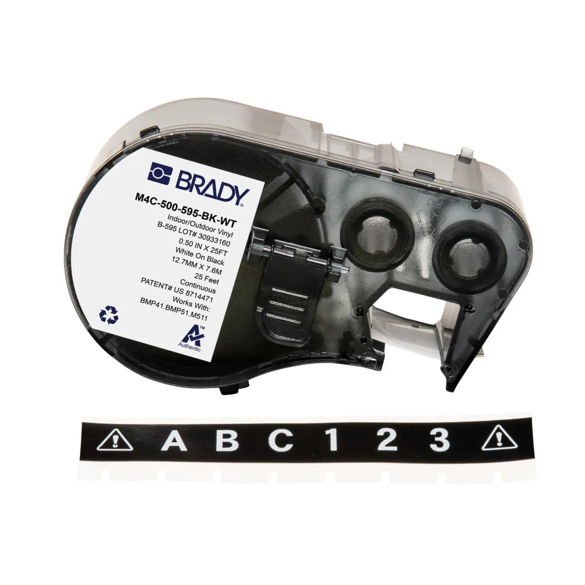 Etiqueta continua de vinilo 1/2″ 0.5W in x 25L ft Negro en Blanco