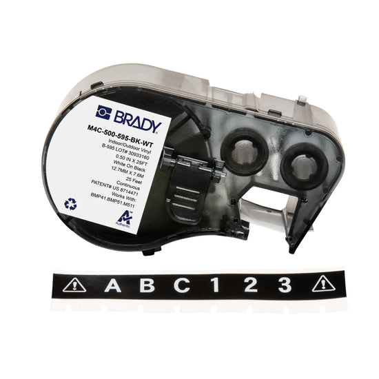Etiqueta continua de vinilo 1/2″ 0.5W in x 25L ft Negro en Blanco