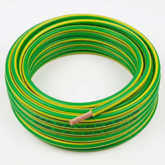 Cable de cobre tipo THW H07V HELUKABEL 1×12 AWG PVC – verde/amarillo 80°C 600v