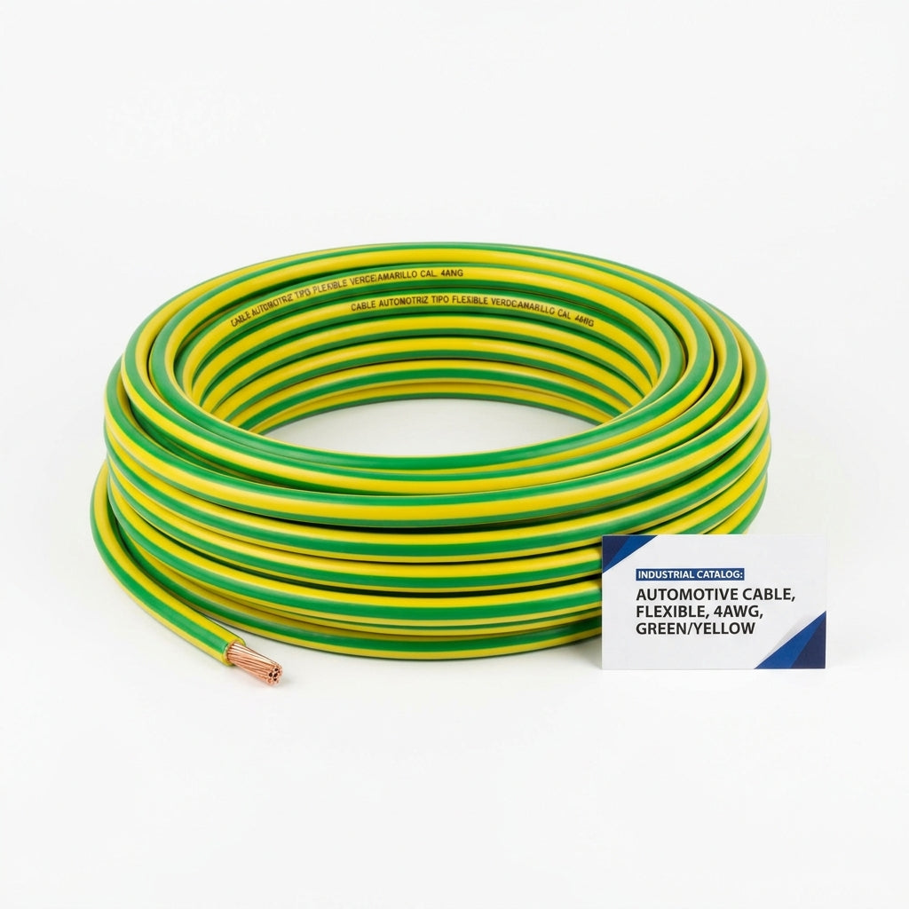 Cable automotriz tipo flexible verde/amarillo cal. 4AWG