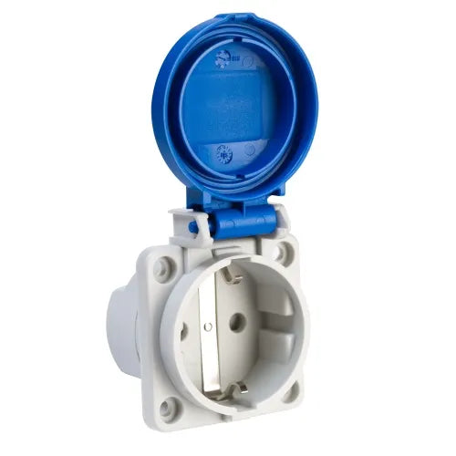 Base empotrar tipo schuko 16A 2P+T 250VCA Azul IP54