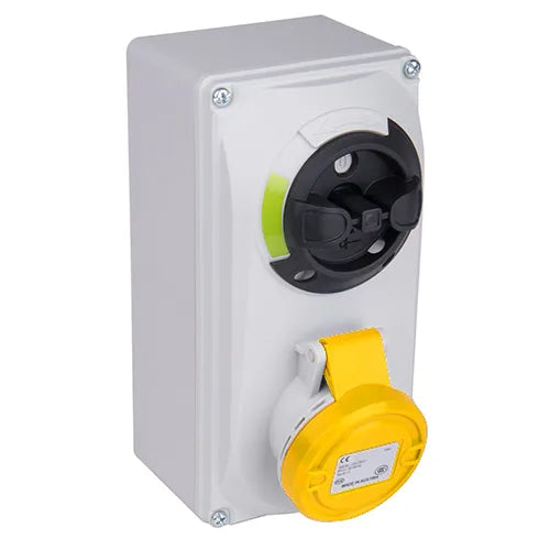 Base mural enclavamiento 16A 2P+T 120VCA 4h Amarillo IP44-P54