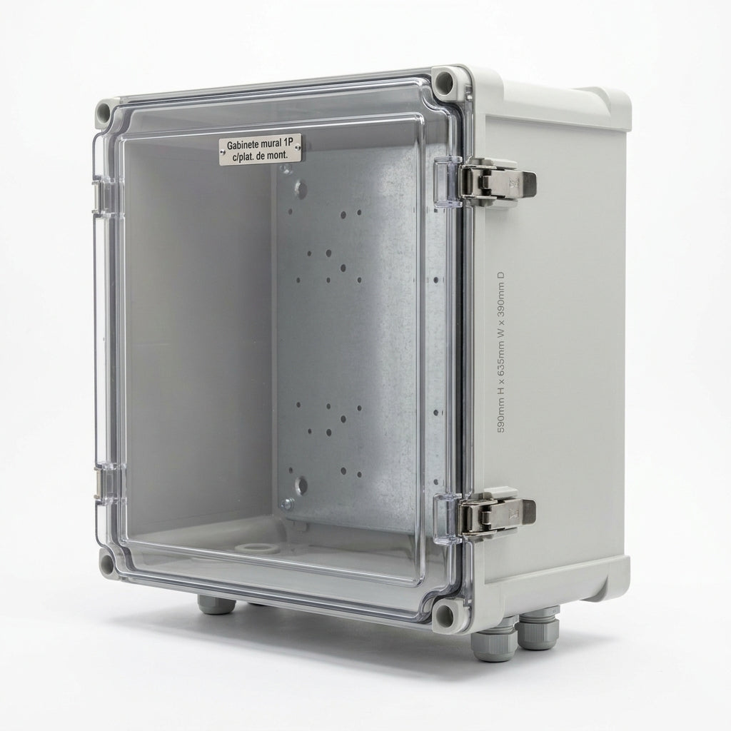 Gabinete mural 1P c/plat. de mont. 590mmHX635mmWX390mmD policarbonato IP67