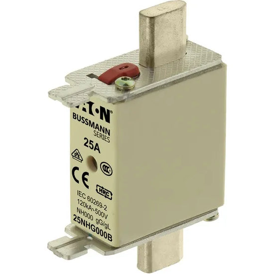 NH HRC Fusible cuadrado Clase gG/gL DIN 000 25A 500VCA 120kA Doble indicación