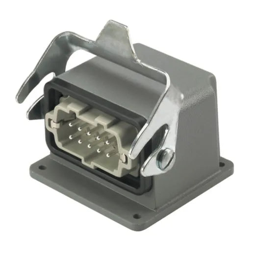 HDC HB 10 AWVL Base abierta 90° acodada para insertos de 10P 1Gancho Grupo 4 IP6