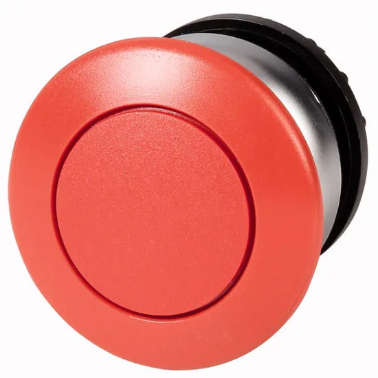 M22-DRP-R Botón Hongo Bisel plata 22mm Mantenido Placa/Rojo Cabezal/Rojo
