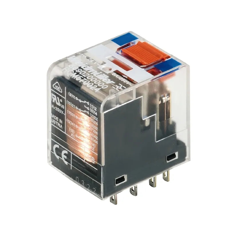 RCM570024 Relevador 14 pines 24VCD 4CO 4NA4NC AgNi 10A 250V Con test button