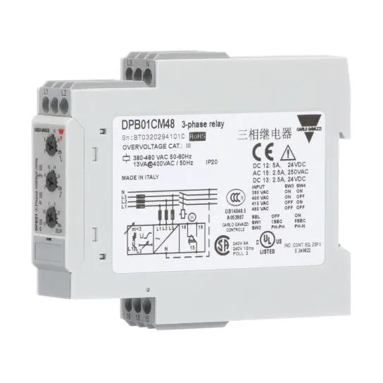 Rele de monitoreo de voltaje trifasico RMS  208-480VAC montaje riel DIN IP20