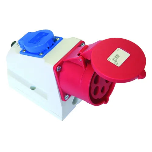 Base Combo schuko-Base 16A 3P+N+T 220/400VCA 6h Rojo IP44