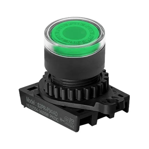 S2PR-P3G Botón pulsador redondo iluminado saliente 22mm momentáneo verde