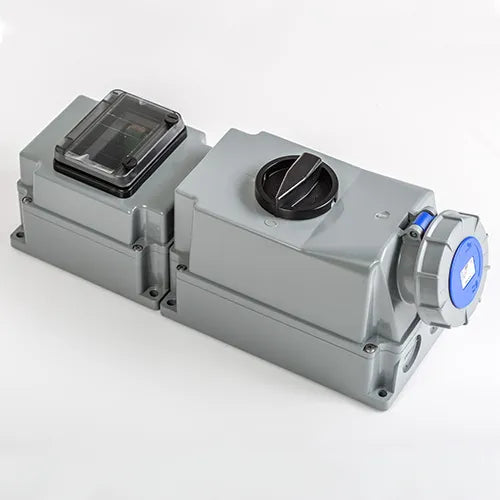 Base mural enclavamiento rail DIN 63A 2P+T 230VCA 6h Azul IP66-IP67