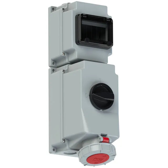 3883 Base mural/enc. 3P+N+T 6H 63A 400V IP67 Rojo