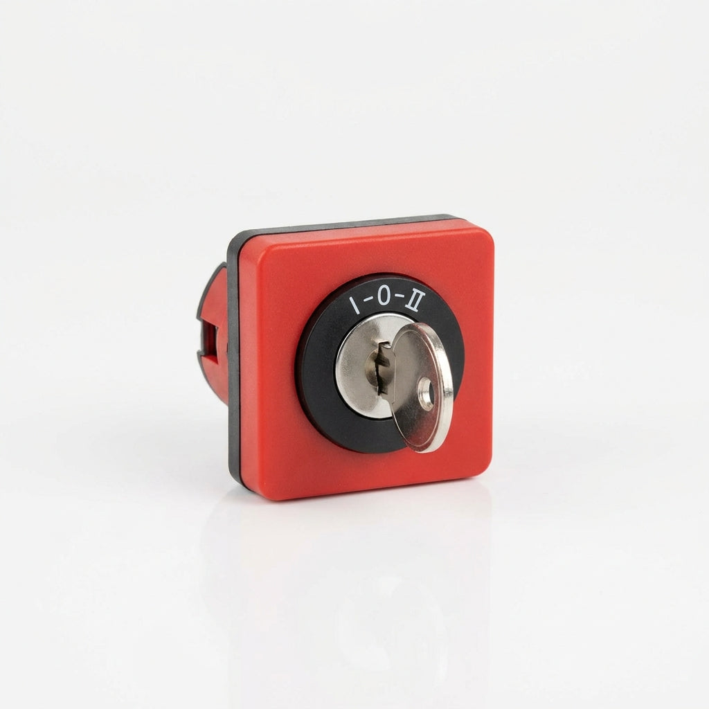 Q25S3R-RT Selector cuadrado 25X25mm con Llave 3pos 16mm Mantenido -I-0-II- Rojo