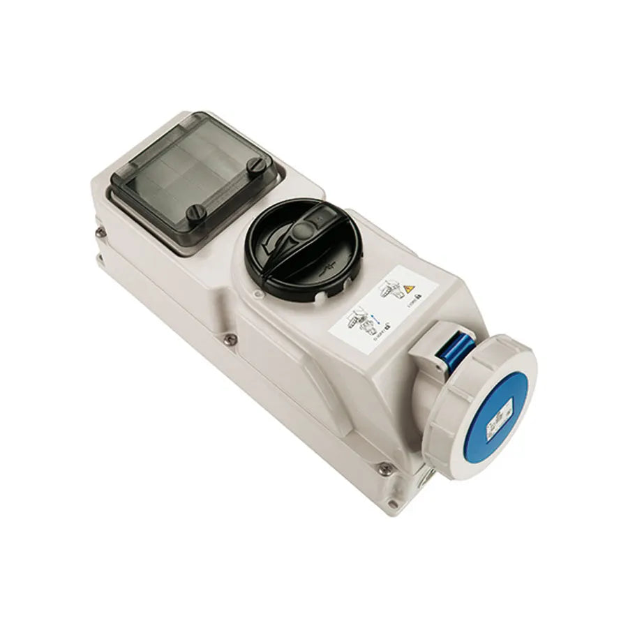 Base mural enclavamiento rail DIN i 16A 2P+T 230VCA 6h Azul IP66-IP67