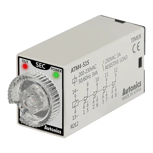 ATM4-51S Mini-timer análogo On Delay 14 pines 21.5Wx28Hmm 0.1-1s 220VCA 4NA4NC