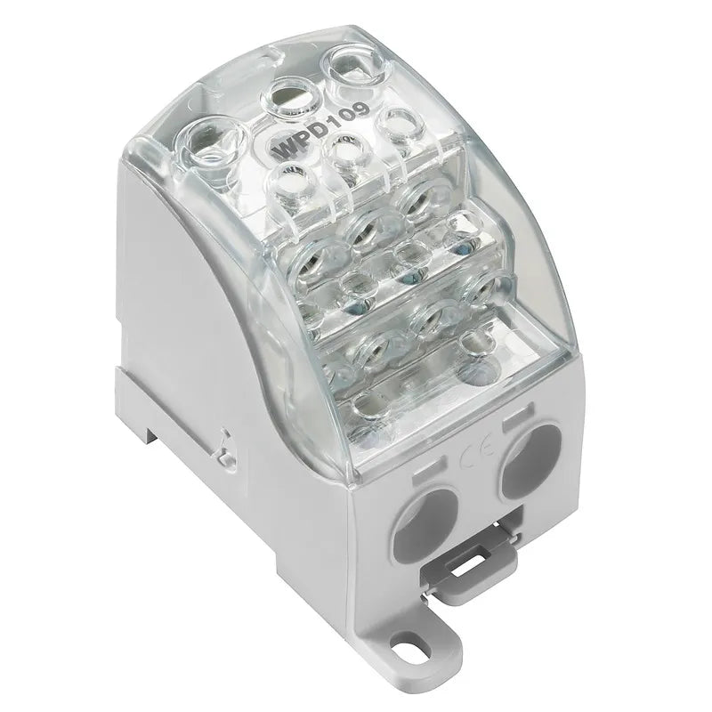 WPD 109 Bloque de distribución 1 polo 1x185mm² 2×35+3×25+4x16mm² 490A 1000VCA Gr