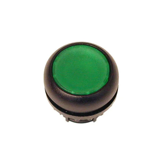 M22S-DRL-G Botón pulsador Plano iluminado Bisel negro 22mm Mantenido Verde