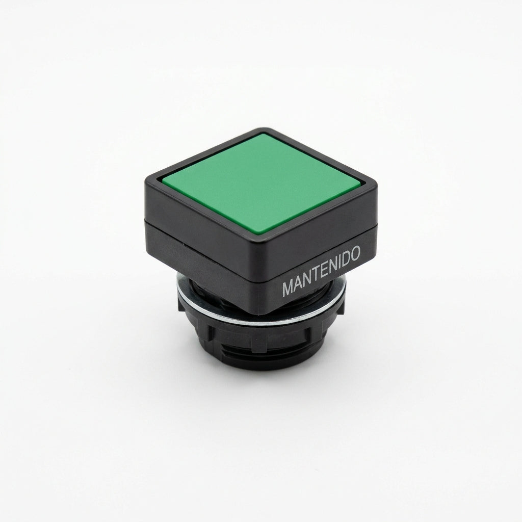 Q18DR-GN RMQ16 Botón cuadrado 18x18mm Plano B/negro 16mm Mantenido Verde