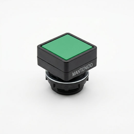 Q18DR-GN RMQ16 Botón cuadrado 18x18mm Plano B/negro 16mm Mantenido Verde