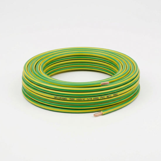 Cable de cobre tipo THW H05V HELUKABEL 1×18 AWG PVC – verde/amarillo 80°C 300v
