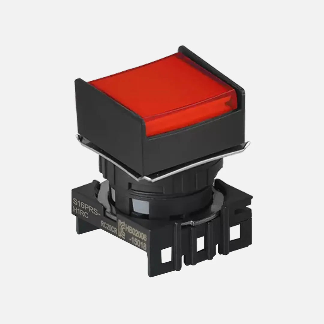 S16PRS-H2R Botón pulsador cuadrado saliente media guarda 16mm mantenido rojo