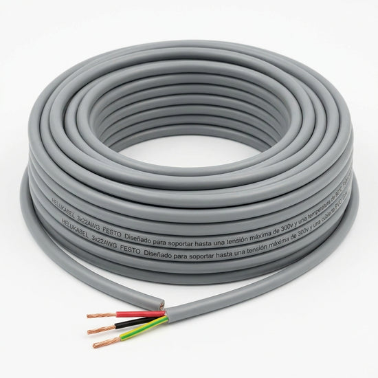 FESTO Diseñado para soportar hasta una tensión máxima de 300v y una temperatura de 80°C. Fabricado con cobre desnudo y una cubierta PVC/ Gris.